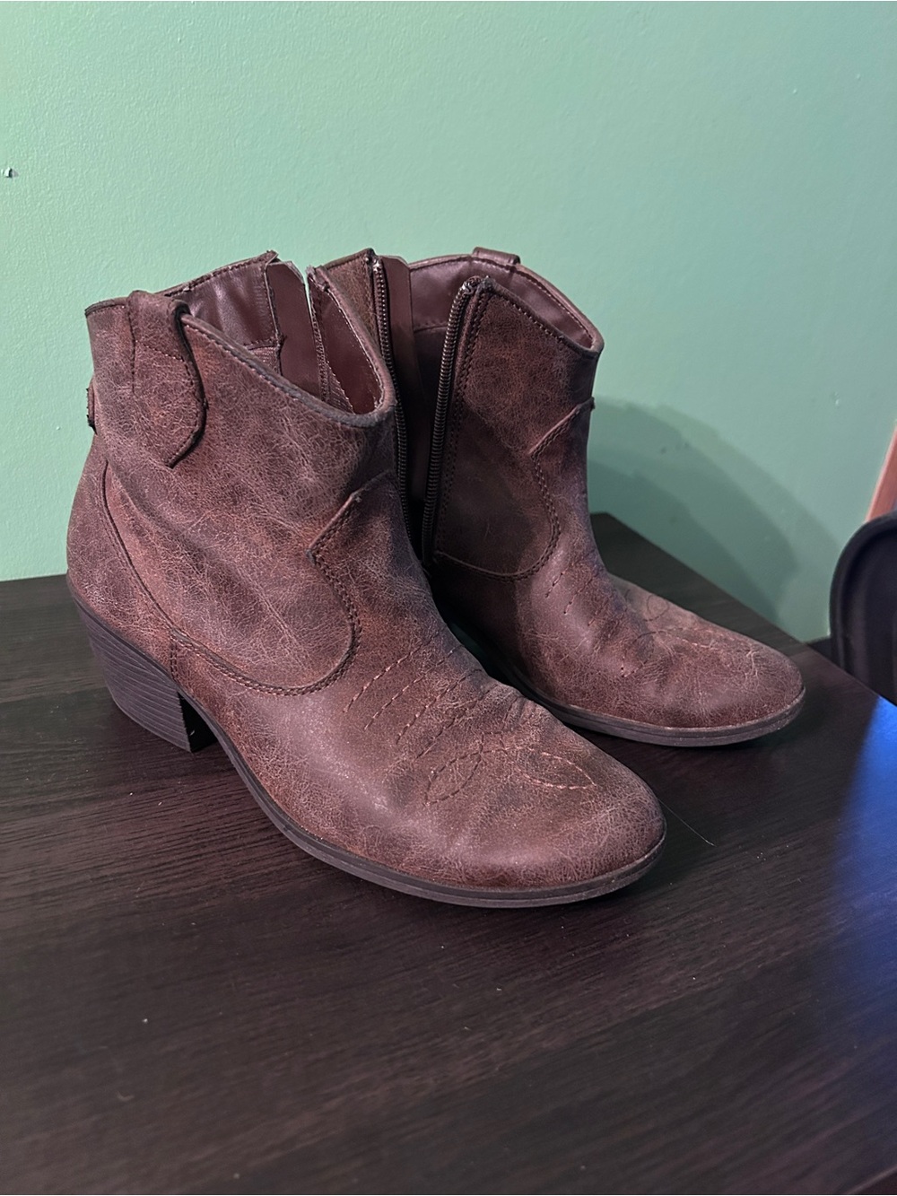 Rampage Brown Distressed Western Ankle Boots